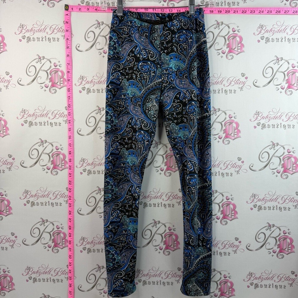 Just cozy fleece lined leggings Paisley Stretch Leggings Comfortable blue black